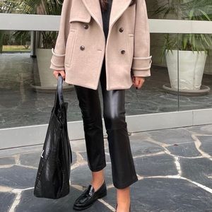 Zara limited edition sheep leather kick flare pants black